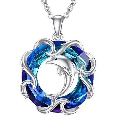 Rainbow Mystical Fire Topaz 925 Sterling Silver Charms Dolphin Pendant Necklace • $19.74