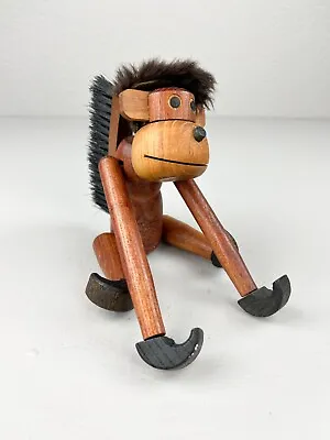 Vintage Wooden Articulated Teak Monkey Toy Denmark Brush Spine Hangs Jointed 9  • $60