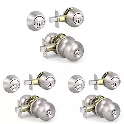 3 Sets Entry Door Knobs With Double Cylinder Deadbolt Keyed Alike Handlesets ... • $77.25