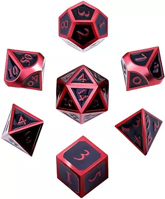 7Pcs Metal Dice Set DND RPG MTG Role Playing Dragons Table Game Black Edge Red • $18.59