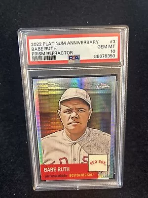 Psa 10 2022 Topps Platinum Anniversary  Prism Refractor Babe Ruth Pop 3 • $49.15