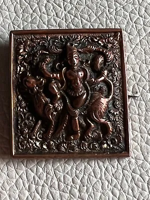 Antique Copper Brooch Siam Figure (god) & Lion - Broken Clasp (see Pic) • £15