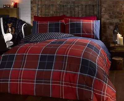 Argyle Tartan Check Duvet Cover Reversible Beddinh Set Stripe Quilt • £13.99