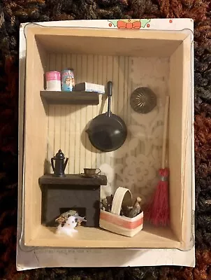 Small 3D Vintage Wooden Shadow Box Diorama Primitive Cottage Kitchen • $12