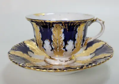 Antique Meissen Cobalt Blue And Gold Leaf Tea Mocha Cup & Saucer Set • $300
