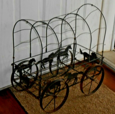 $79.99 • Buy Vtg Western Covered Wagon Horses Garden Art All Steel And RUSTY