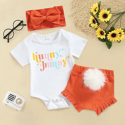 Newborn Baby Girl Clothes Set Romper Triangle Shorts Headband 3Pcs Easter Outfit • $32.29