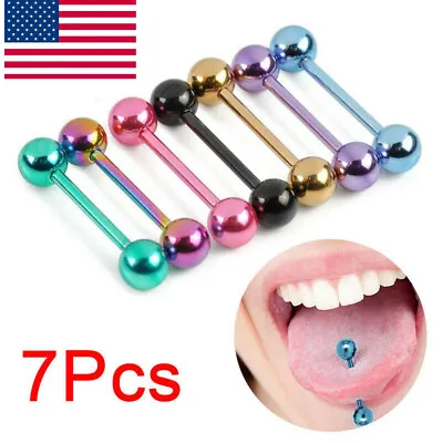 $2.14 • Buy 7Pcs Stainless Steel Ball Barbell Tongue Rings Nipple Piercing Body Jewelry  US