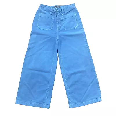 Point Sur J. Crew Women's Washed Blue Wide Leg Crop Pants Sailor Pockets Size 27 • $35