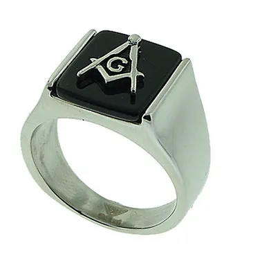 $20.99 • Buy Masonic Rings Ebay - Square & Compass Ring - Steel Freemasons Emblem On Black