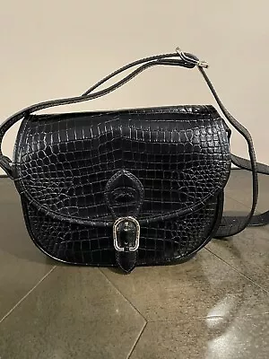 Longchamp Crossbody Black Leather Small Croc Embossed  DustBag *New W/ Defect* • $299.99