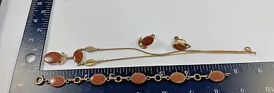 Vintage Van Dell 12K GF Gold Stone Earring Necklace Bracelet Set 👾VIDEO👾 • $34.95