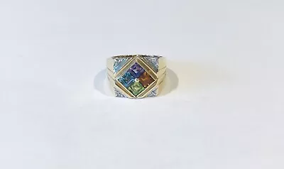 Vintage 14KT Yellow Gold Multi Color Ring Ring Size 8.75 • $575