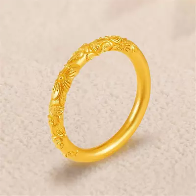 Pure 999 24K Yellow Gold Band Women Lucky Cherry Flower Ring Us Size:4-9 • $90.15