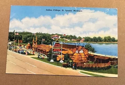 Vintage Unused Postcard  Indian Village St. Ignace Michigan • $1