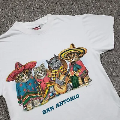 Vtg SAN ANTONIO Mens Medium Cat Kitten Fiesta Mariachi Sombrero 90s • $23.99