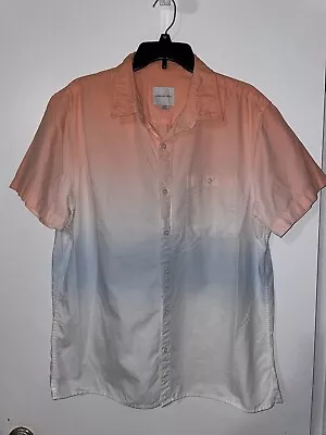 American Eagle Mens Size XL Ombre Button Up Short Sleeve Shirt White Blue Orange • $12.99