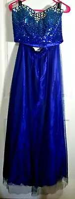 Masquerade 2-Piece Strapless Beaded & Sequin Blue Ombre Top Mesh Skirt Ball Gown • $29.98