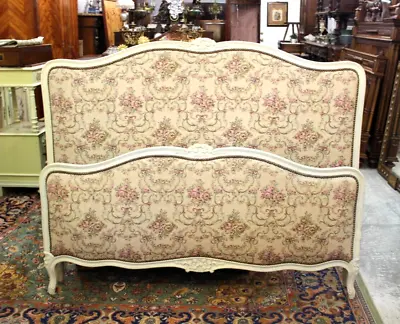 French Antique Louis XV Upholstered Queen Size Bed With Rails & Slats • $1950