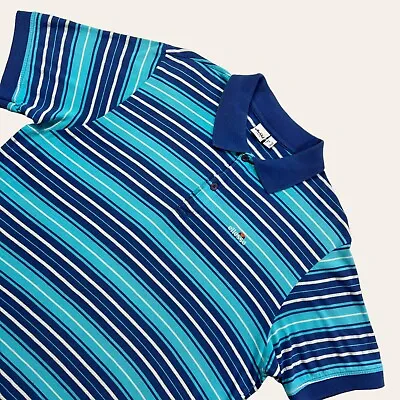 Ellesse Polo Shirt Mens Medium Blue Striped Vintage 00s Made In Portugal Sports • $20.19