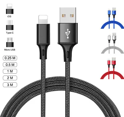 $6.39 • Buy 3A Charge& Data Sync Cable For IPhone Android Micro USB Type C Fast Charger Cord
