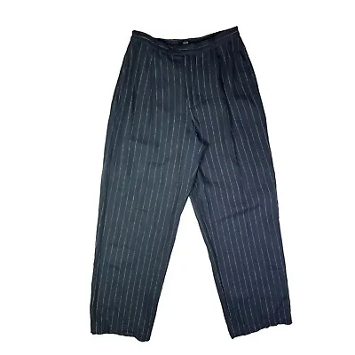 Vintage 1990s GAP Size 6A Navy Blue Linen Wide-Leg Trousers Pants Striped • $17.99