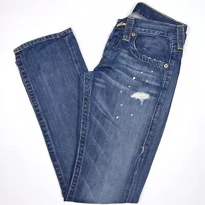 True Religion Blue Jordan Jean Size 24 Distressed Button Fly Straight Denim Hole • $45