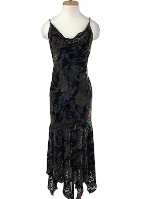 Vintage Velvet Burnout Mermaid Dress Floral Design Muted Tones Newport News XL • $129