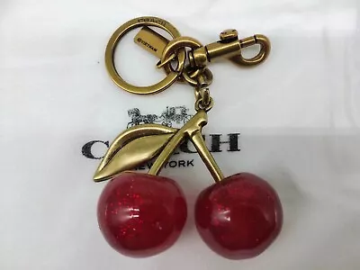 Coach Red Cherry Bag Charm KeyChain Glitter Resin And Metal Brass Apple 77840 • $29.99