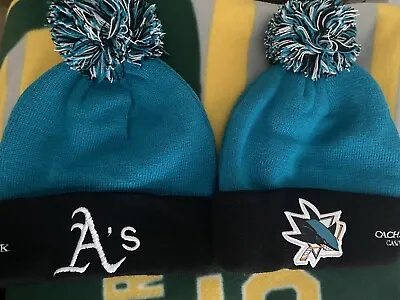 New Oakland A’s Mlb / San Jose Sharks Nhl Logo Knitted Teal Black Beanie Hat Sga • $34.88