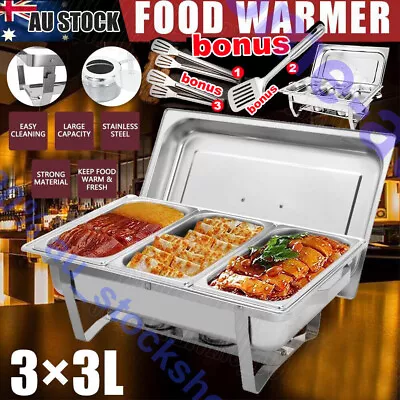 Food Warmer Buffet Server Large Bain Marie Stainless Steel 9L/3x3L Tray • $45.99