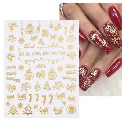 Nail Art Stickers Christmas Tree Gold Snowflakes Candy Cane Baubles (CB145G) • $3.54