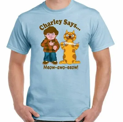 £10.99 • Buy Charley Says T-Shirt Advert Drug Beer Cat Charlie Weed Rave Techno Dance Music