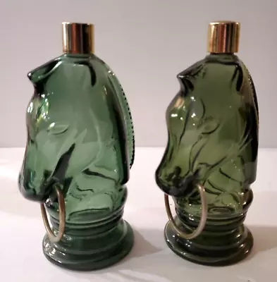 Set Of 2 Empty Avon Green Glass Horse Head Cologne Bottles • $9.99