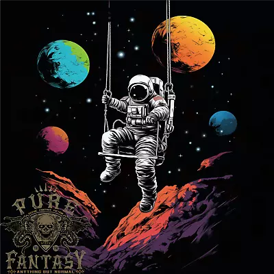 Cosmic Swing Fantasy Astronaut In Space Planets Mens T-Shirt 100% Cotton • £10.75