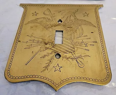 Brass Switch Plate Cover Vintage Etched Eagle Crest Colonial Switchcraft • $30