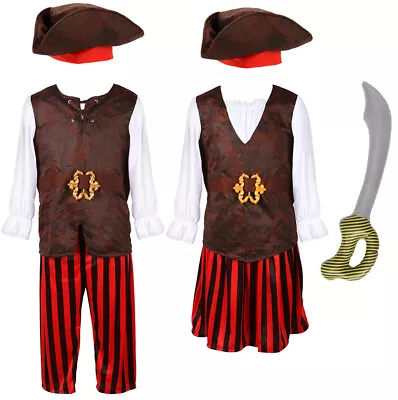 Kids Pirate Costume Child World Book Day Fancy Dress Outfit Caribbean Bucaneer • £10.87