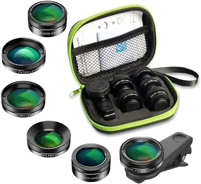 £38.14 • Buy Apexel 6in1 Clip On Phone Lens Kit,Super 205°Fisheye Lens + 140°HD Wide L