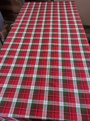 $12 • Buy Vintage Christmas Red Green White Plaid Tablecloth