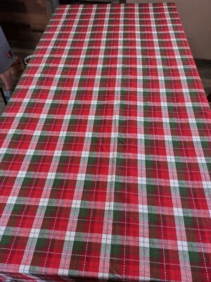 $12 • Buy Vintage Christmas Red Green White Plaid Tablecloth