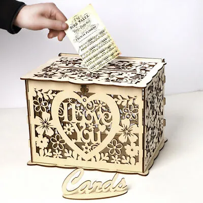 Rustic Wishing Well Card Box Decorative Wood Carved Engagement Wedding Party • $18.49