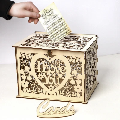 Rustic Wishing Well Card Box Decorative Wood Carved Engagement Wedding Party • $18.49