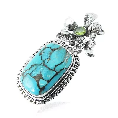 Natural Blue Copper Turquoise Gemstone 925 Silver Pendant Bohemian For Women E66 • $88.34