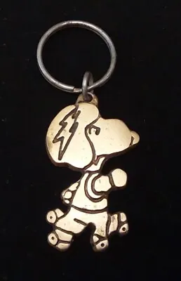 Vtg. 1958 Peanuts KEYCHAIN Snoopy Roller Skating Solid Brass AVIVA Taiwan RARE • $35