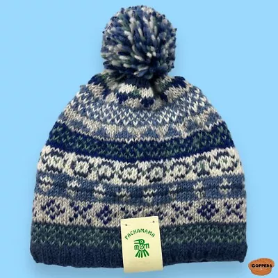 Pachamama 100% Wool Knit Bobble Hat Beanie One Size Hand Made • £19.99