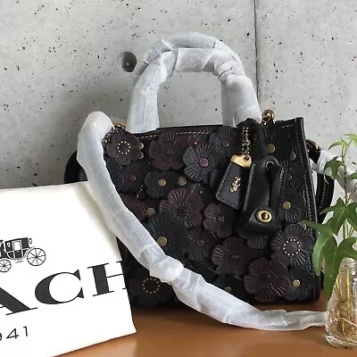 COACH 1941 ROGUE 25 TEA ROSE Black Tote Applique 58840 Purse 20315 NWT • $799.99