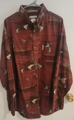 Vintage Columbia River Lodge Lab Dog Button Down Duck Hunting Print Shirt Sz. XL • $25