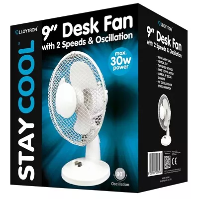 Lloytron 9  Desk Fan For Home & Office│2 Speed Setting With Oscillation│30W│InUK • £18.99