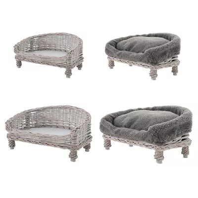 £55.95 • Buy Elevated Pet Sofa Dog Puppy Cat Basket Couch Raised Wicker Willow Rattan Bed UK