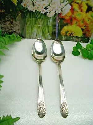 2  International  Marigold  SILVER MIST  Silverplate Solid Serving Spoons   1935 • $14.98